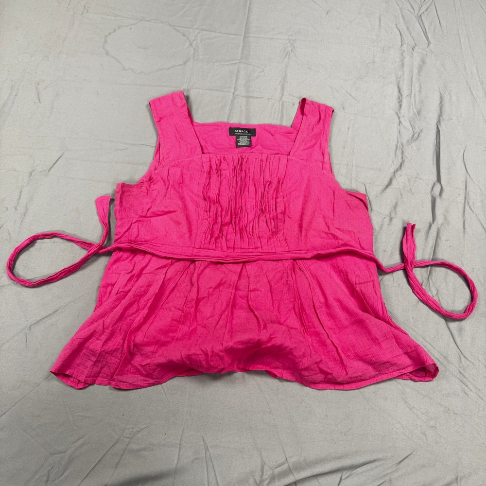 George ME Mark Eisen Fuchsia Pink Cotton Pintuck Empire Waist Tie Back Top XL